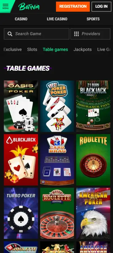 Betinia casino high roller games app