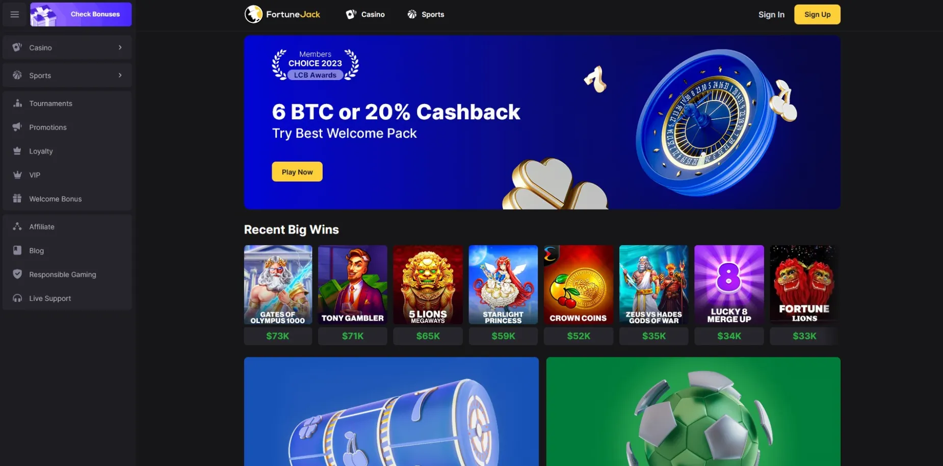 Fortunejack Casino Homepage