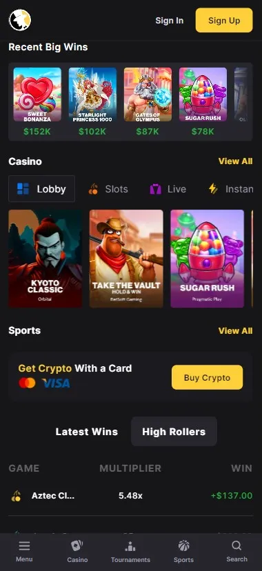 Fortunejack Mobile Version Homepage