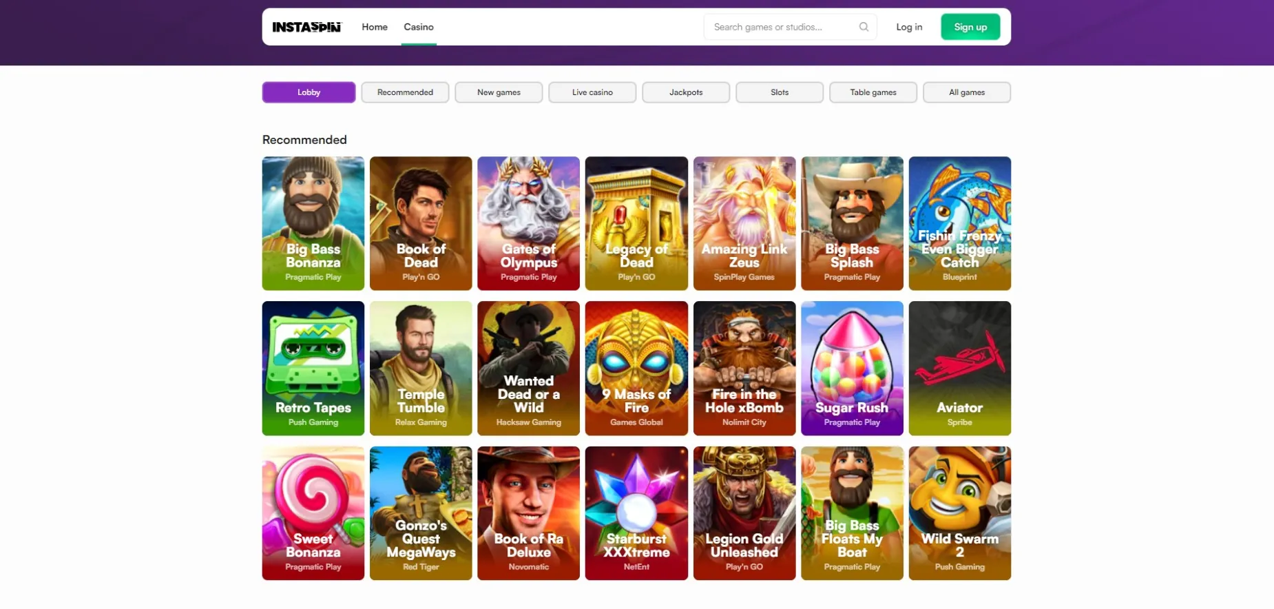 Instaspin casino games screenshot