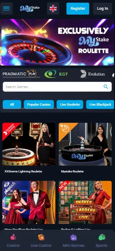 Mystake App Live Casino Section