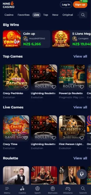 Ninecasino Mobile App Live Games