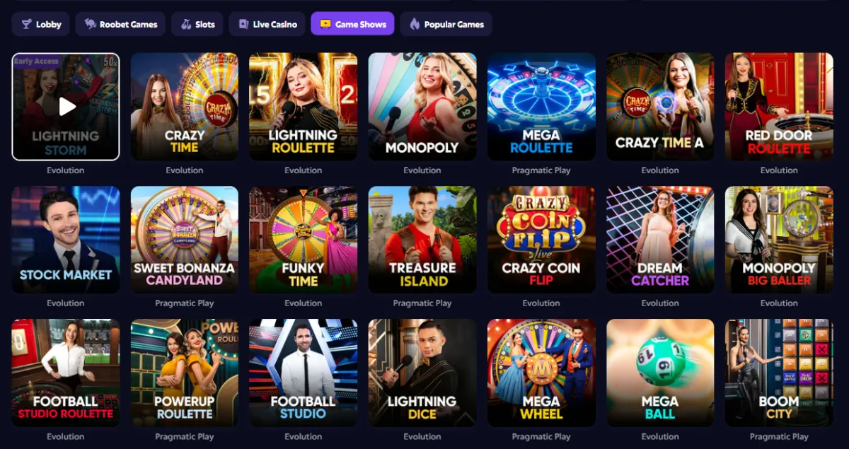 Roobet Casino Game Shows