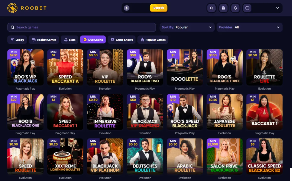 Roobet Casino Live Games