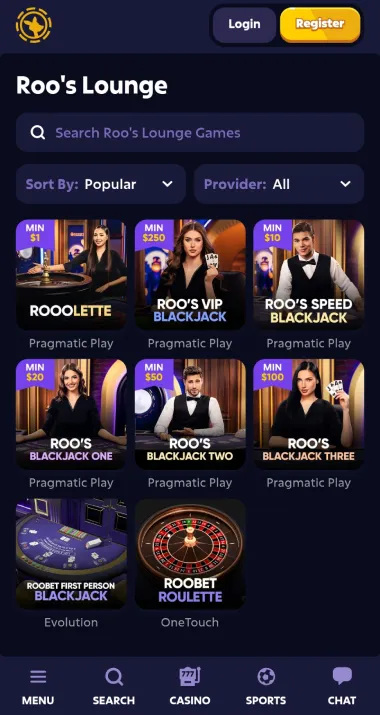 Roobet Mobile Live Casino