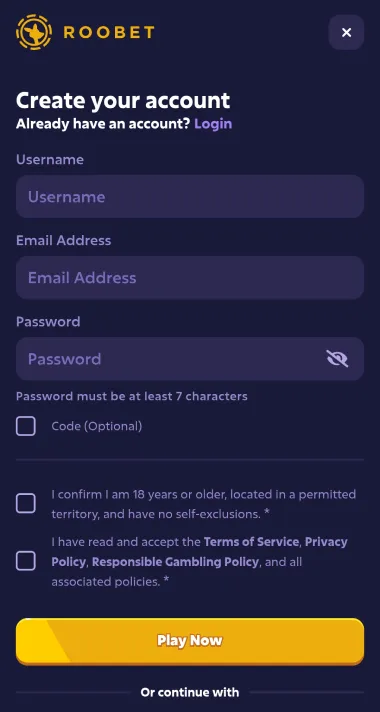 Roobet Mobile Version Sign Up