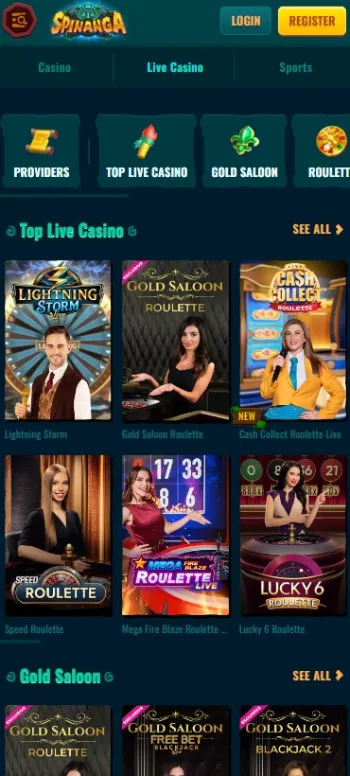 Spinanga Mobile Casino - Live Rooms