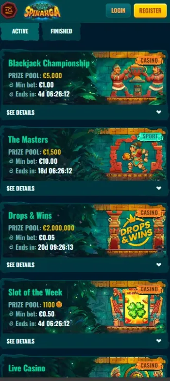 Mobile Tournaments on Spinanga