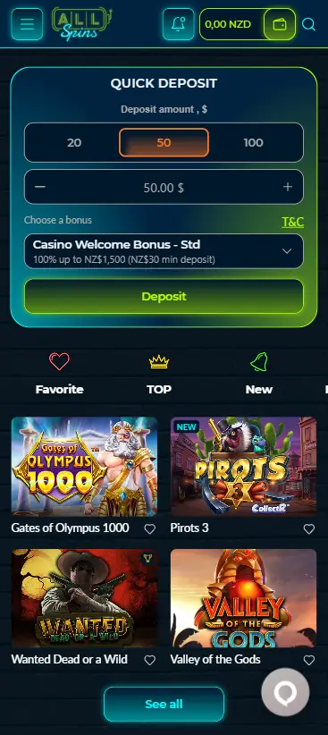 Allspins Casino App Deposit