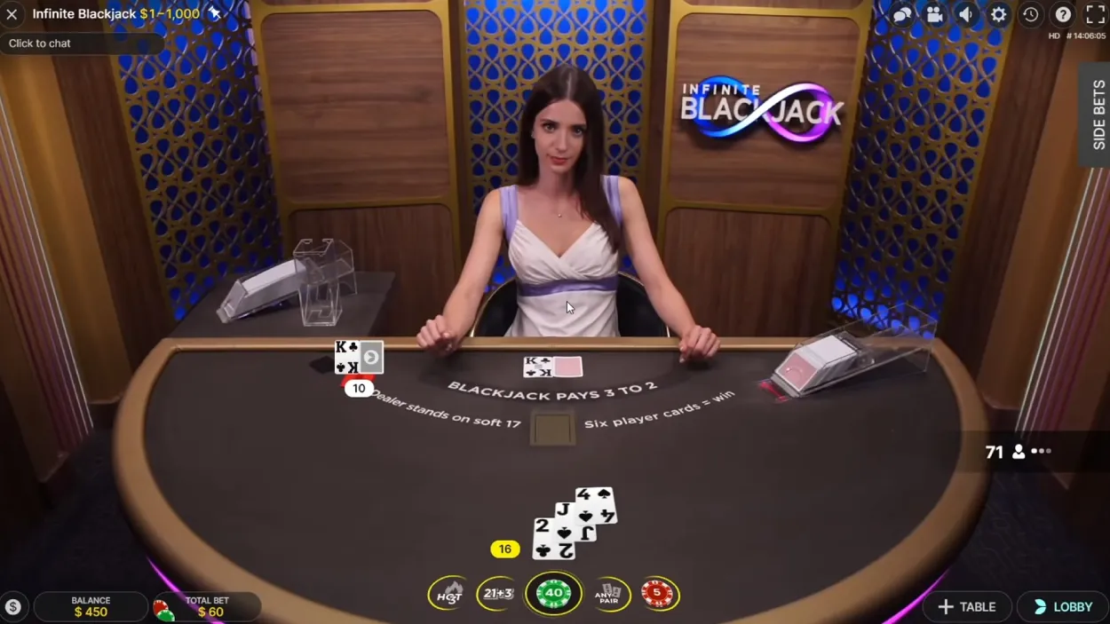 Infinite Blackjack Live Casino Game