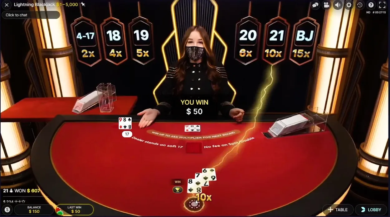 Lightning blackjack live casino