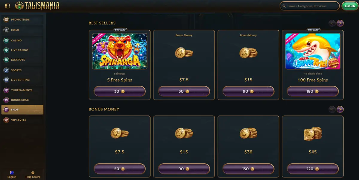 Talismania high roller casino bonus shop