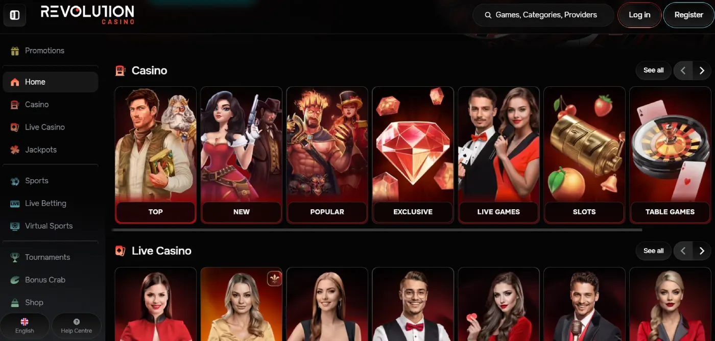 Online Revolution Casino Homepage