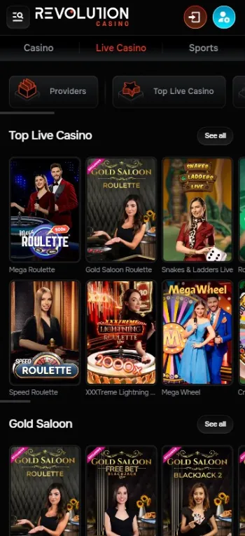 Revolution Casino App Live Games