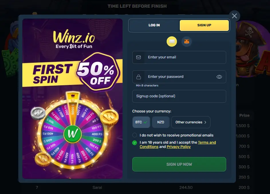 Winz casino high roller registration form