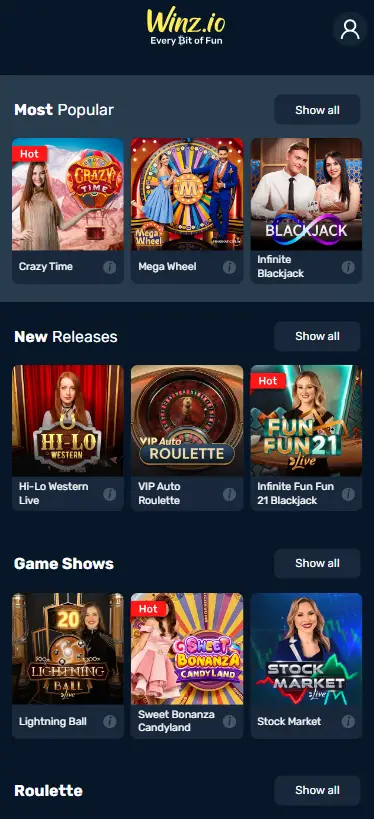 Winz io casino app live games